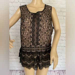 NEW with TAGS LOFT Black Lace Peplum Style Blouse Tank Top Shirt Dinner Party XL